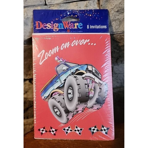 Design Ware Invitations Zoom On Over Monster Truck 8 Count - Picture 1 of 3